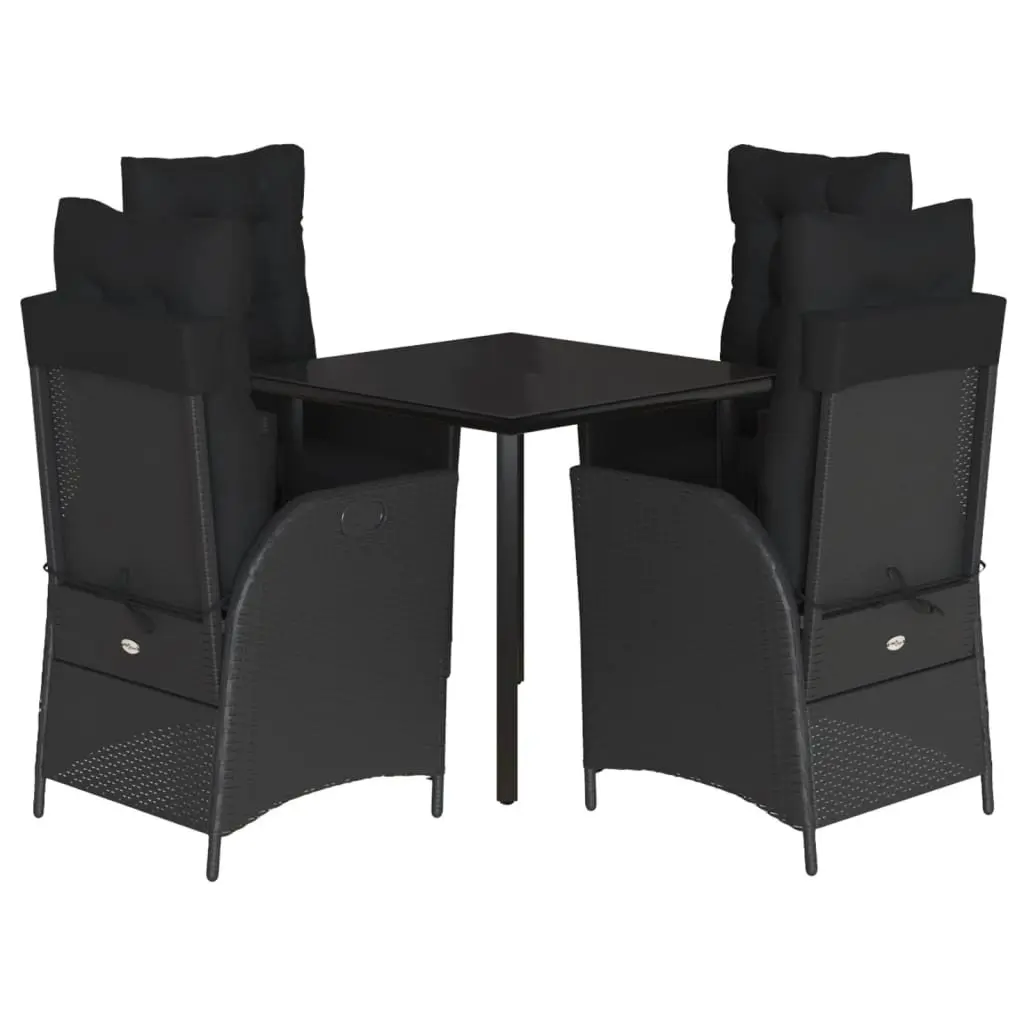 Garden Dining Set 5 Piece Outdoor Furniture Black Poly Rattan Cushions