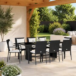 Outdoor Dining Set 9 Piece Garden Furniture Table Chairs Black Poly Rattan