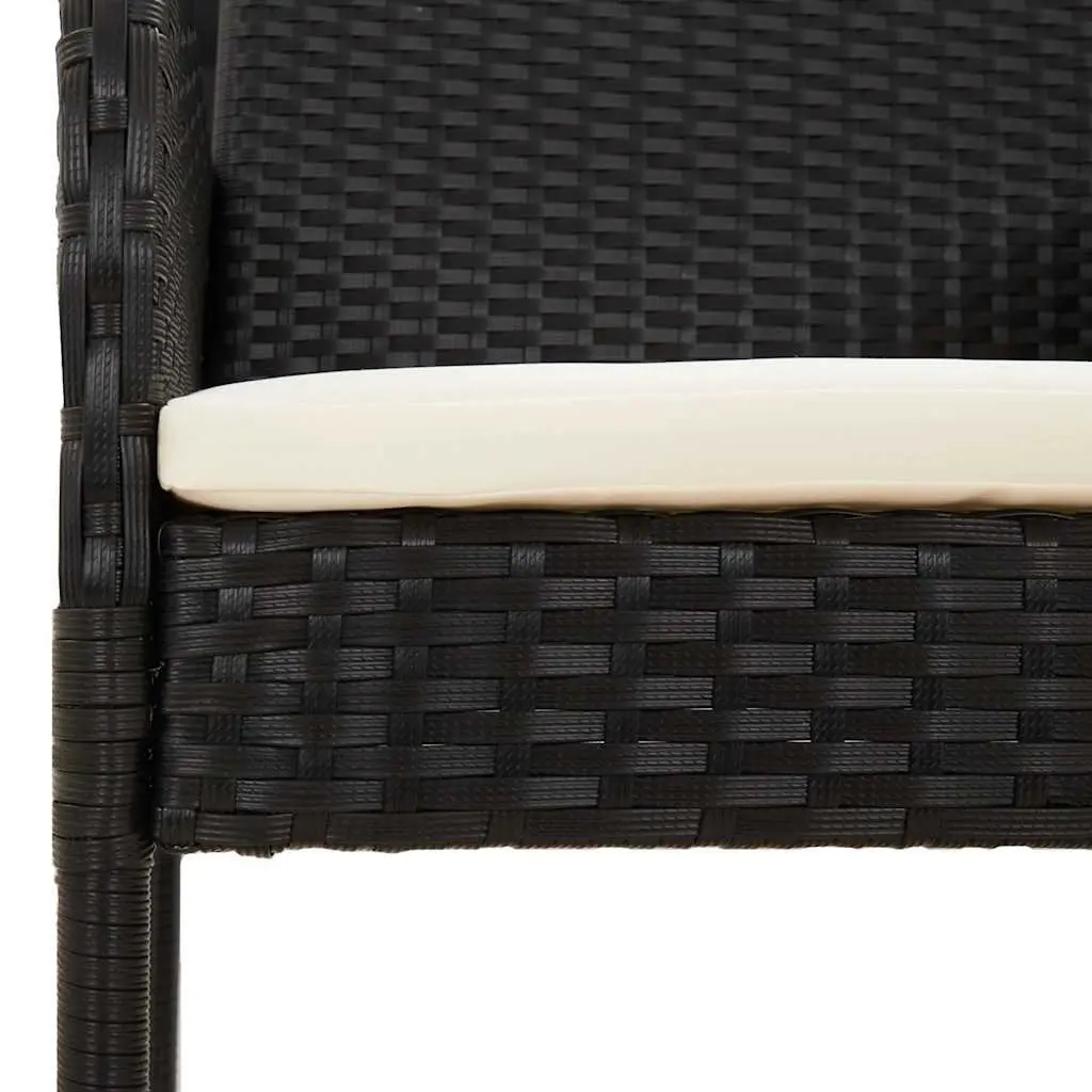 Outdoor Dining Set 9 Piece Black Poly Rattan Cushions Tempered Glass Table