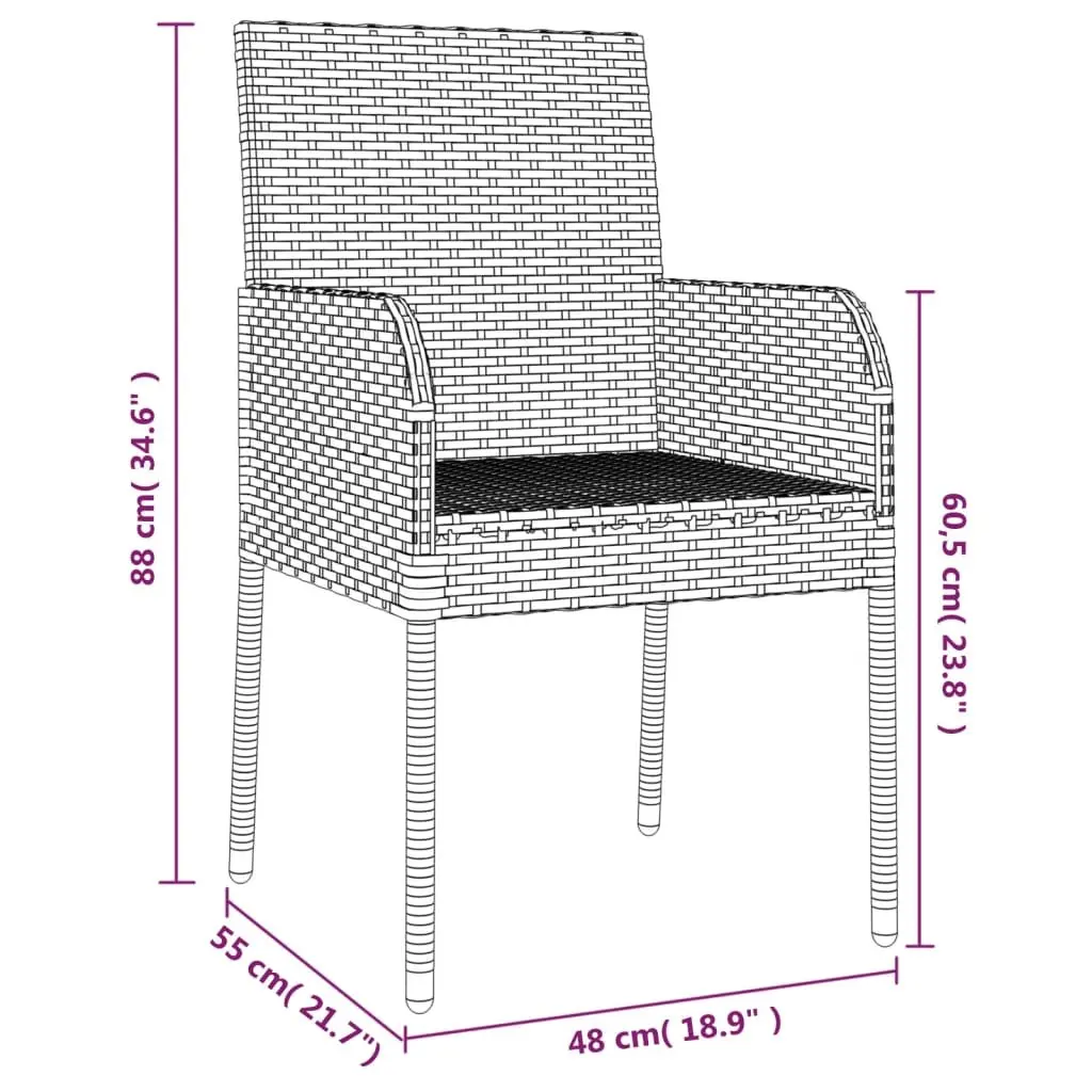 7 Piece Grey Poly Rattan Patio Dining Set with Cushions and Tempered Glass Table