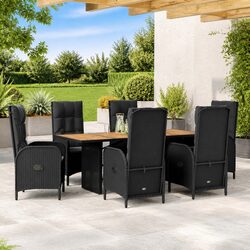 7 Piece Outdoor Dining Set with Cushions Black Poly Rattan Garden Furniture