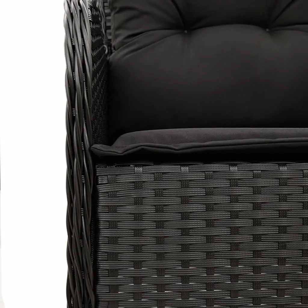 Outdoor Dining Set 9 Piece Black PE Rattan Adjustable Chairs with Thickly Padded Cushions and Acacia Wood Tabletop