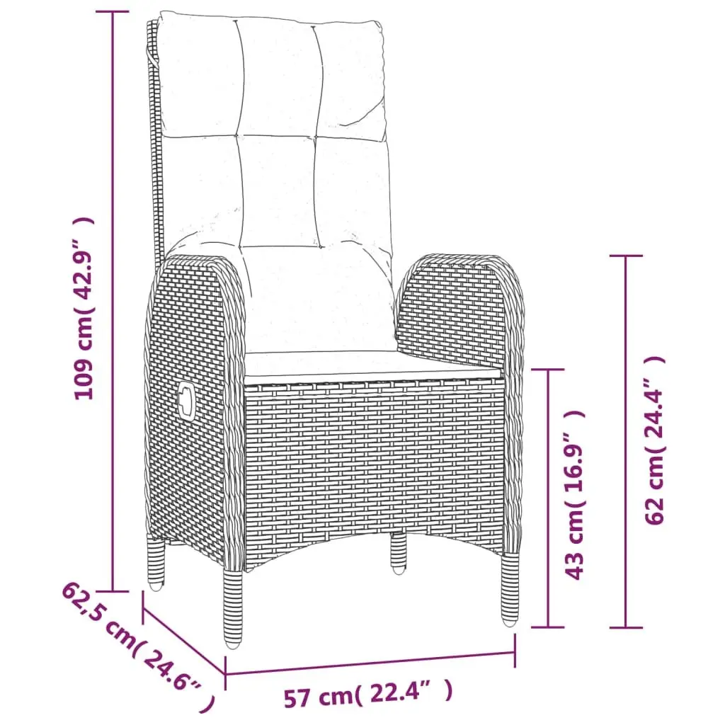 Garden Dining Set 9 Piece Grey PE Rattan Outdoor Furniture with Tempered Glass Table and Adjustable Backrest