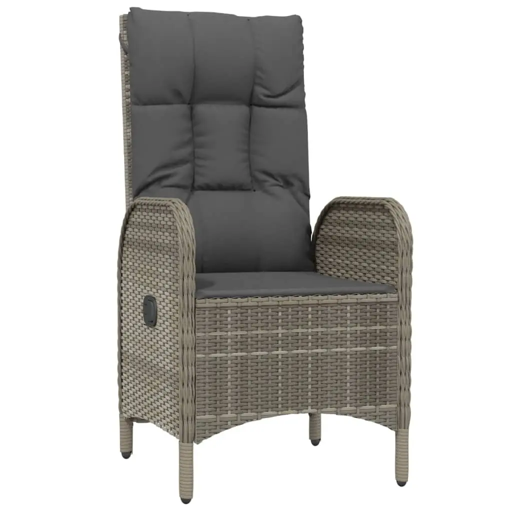 Garden Dining Set 9 Piece Grey Poly Rattan Outdoor Furniture with Adjustable Backrest and Tempered Glass Tabletop