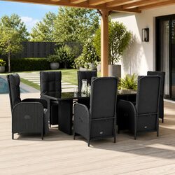 Elegant Black Rattan 7 Piece Outdoor Dining Set