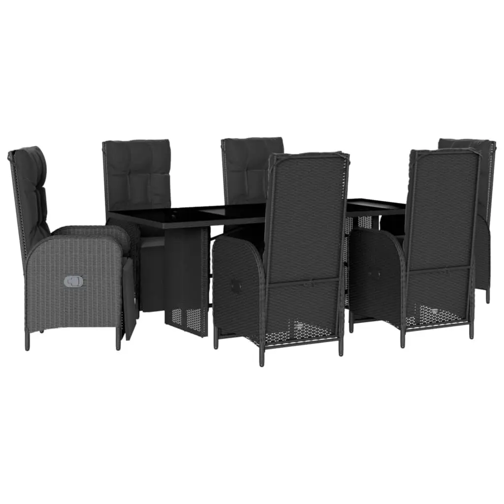 Outdoor Garden Dining Set 7 Piece Black Poly Rattan Chairs Table with Cushions