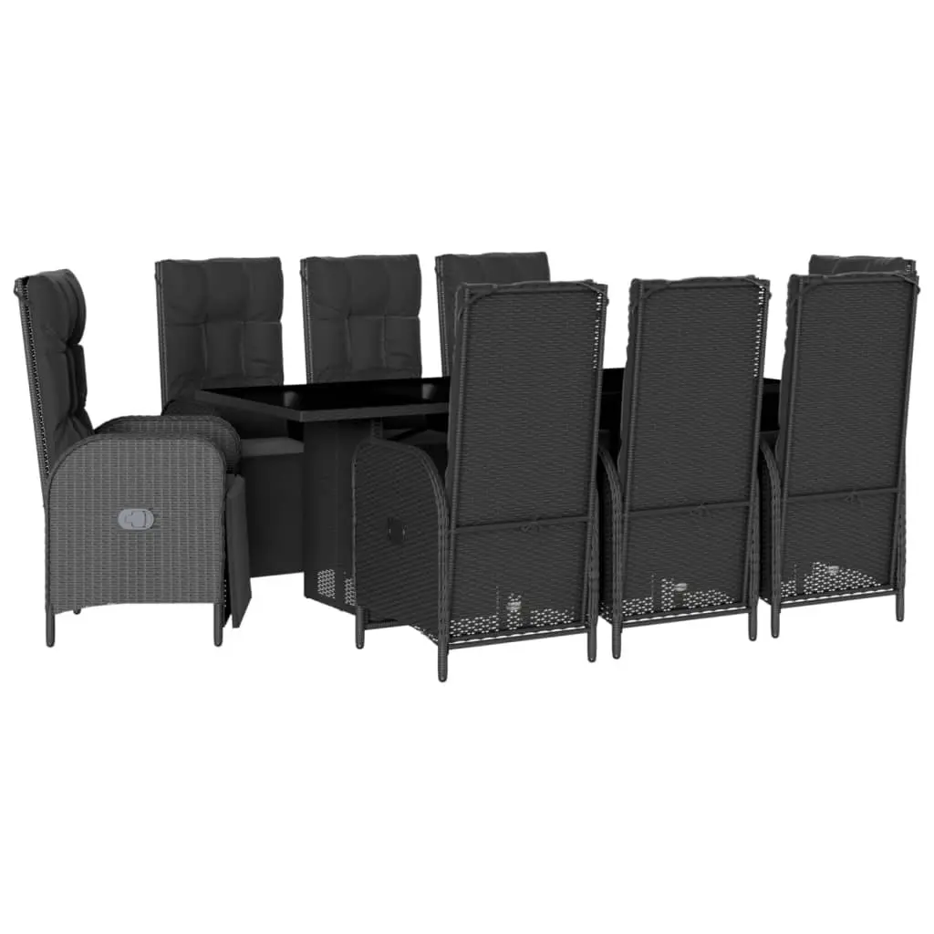 Outdoor Dining Set 9 Piece Black Poly Rattan Chairs Table Cushions