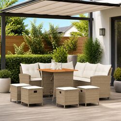 L-shaped Garden Sofa Set 6 Piece Outdoor Furniture Patio Beige with Cushions