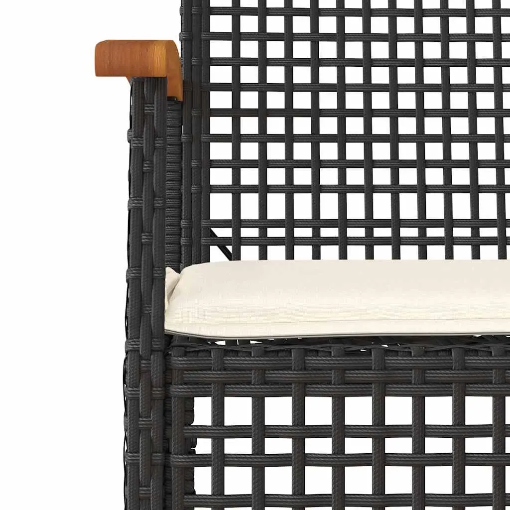 3 Piece Garden Dining Set Outdoor Patio Furniture Black Poly Rattan with Tempered Glass Tabletop and Padded Cushions