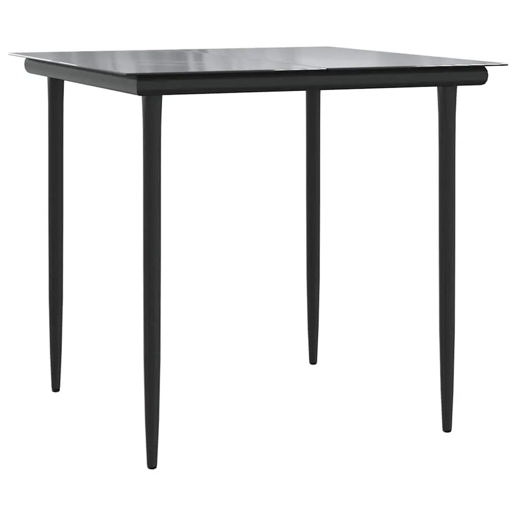 Garden Dining Set 5 Piece Black PE Rattan Outdoor Furniture with Tempered Glass Table and Padded Seat Cushions