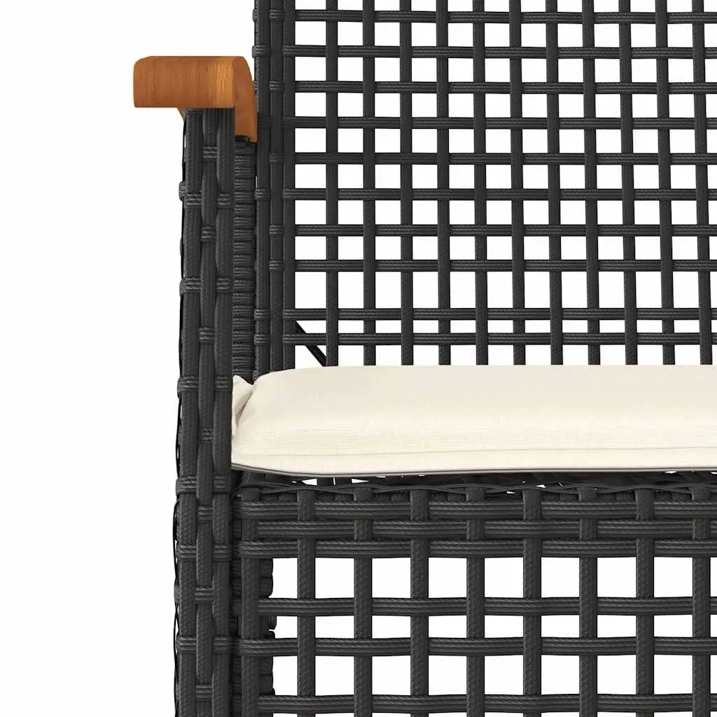 Garden Dining Set 5 Piece Black PE Rattan Outdoor Furniture with Tempered Glass Table and Padded Seat Cushions
