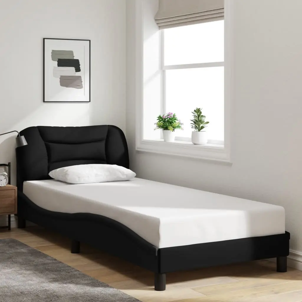Bed Frame 90x190 cm with LED Lights Black Fabric Headboard Slatted Base