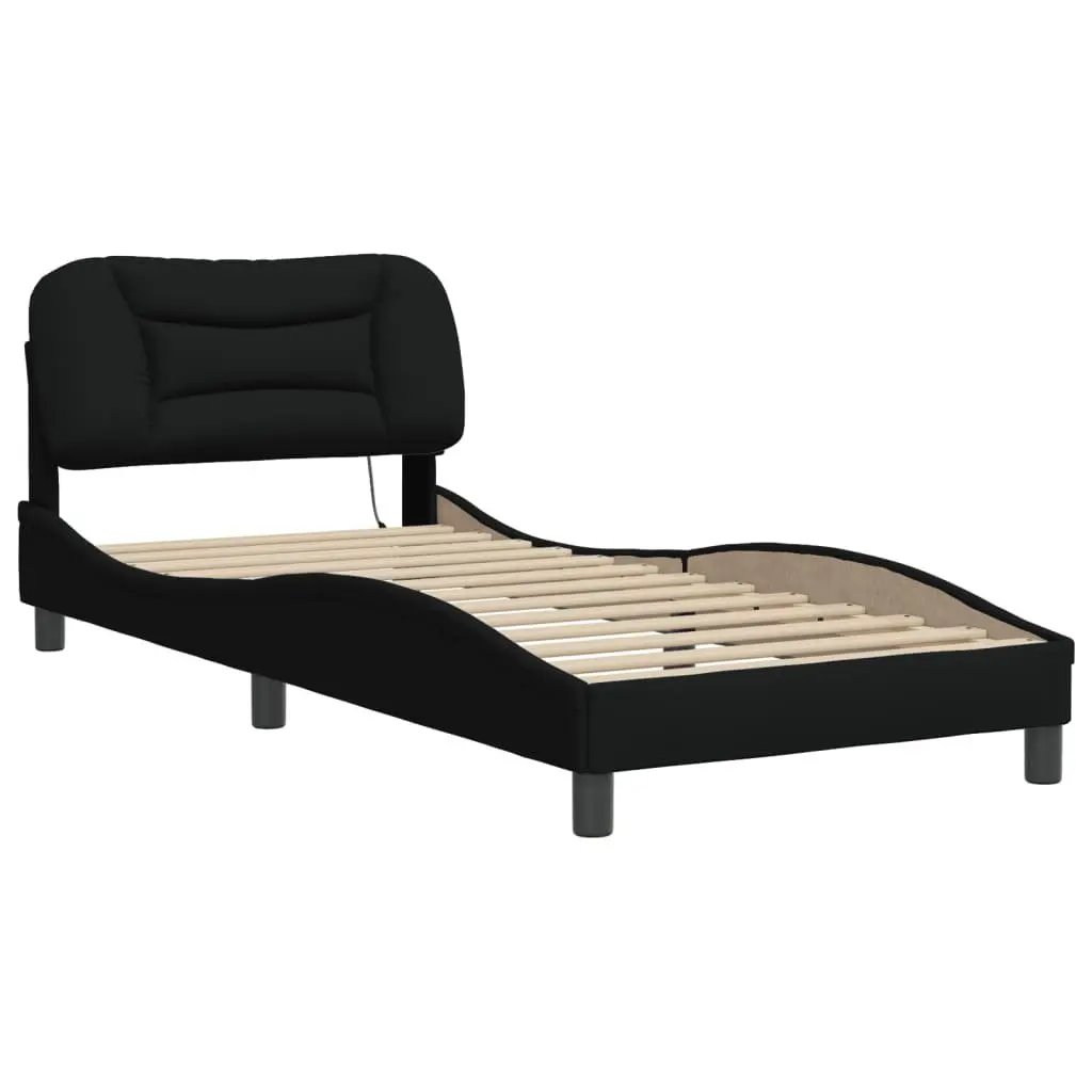 Bed Frame 90x190 cm with LED Lights Black Fabric Headboard Slatted Base