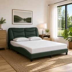 Double Bed Frame with LED Lights Dark Grey Fabric Headboard 137x190cm