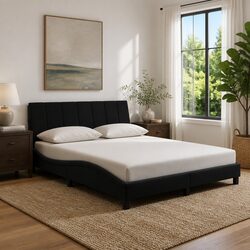 Queen Bed Frame with LED Lights Black Velvet Headboard 152x203 cm Bedroom