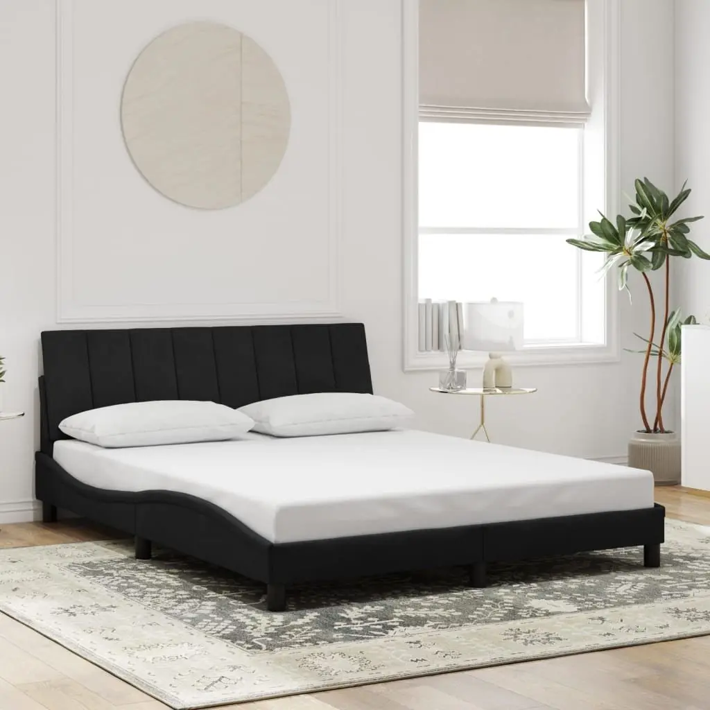 Queen Bed Frame 152x203 cm Black Velvet Upholstered Headboard with LED Lights
