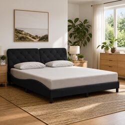 Bed Frame with LED Lights Black Velvet 180x200 cm Slatted Base Headboard