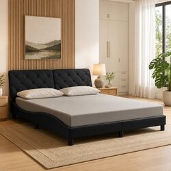 Queen Bed Frame with LED Lights Black Velvet Headboard 152x203 cm Modern Design