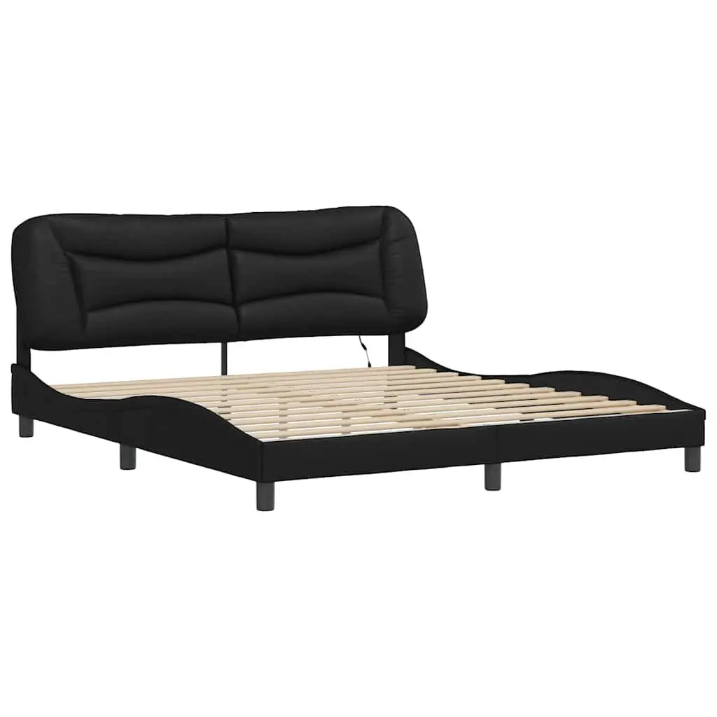 Black Bed Frame 180x200cm Faux Leather Upholstered Headboard with Colourful LED Strip Lights