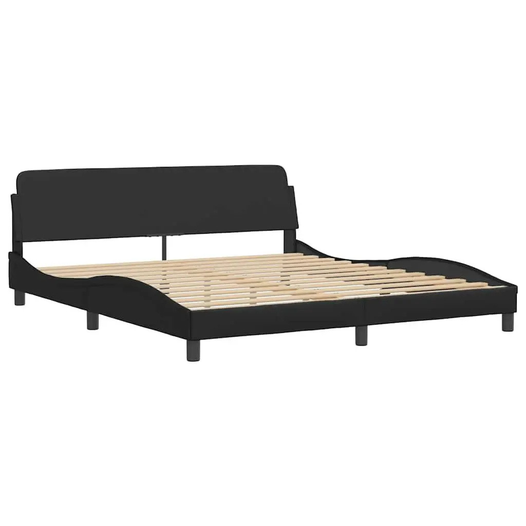 Black Bed Frame 180x200cm Faux Leather Upholstered Headboard with Colourful LED Strip Lights