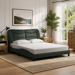 Queen Bed Frame with LED Lights Black Fabric Headboard 152x203 cm Bedroom