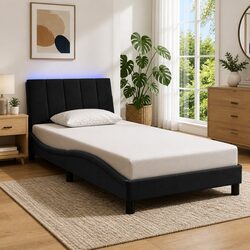 King Single Bed Frame with LED Lights Black Velvet Upholstered 107x203 cm