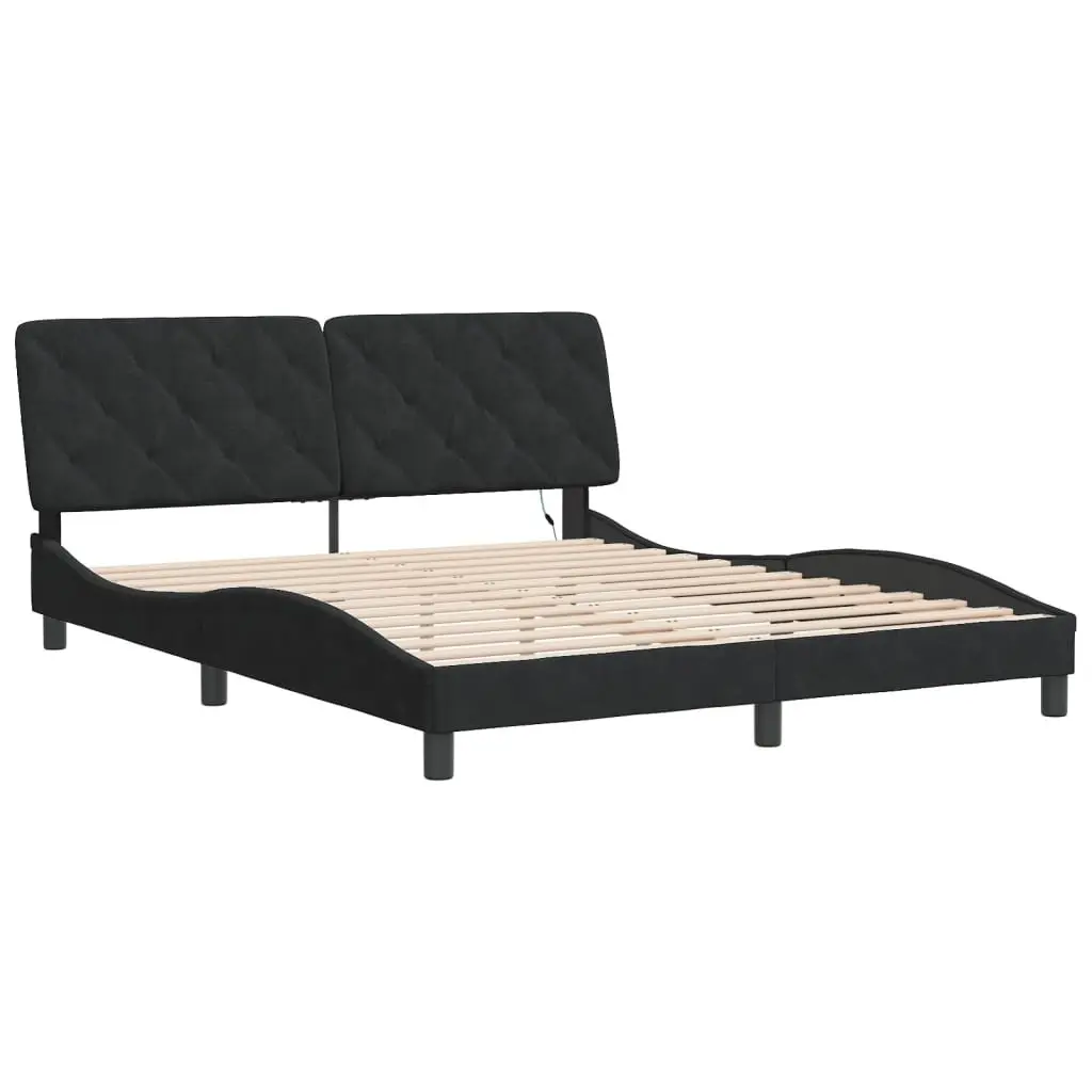 Queen Bed Frame 152 x 203 cm Black Velvet Upholstered Headboard with LED Lights