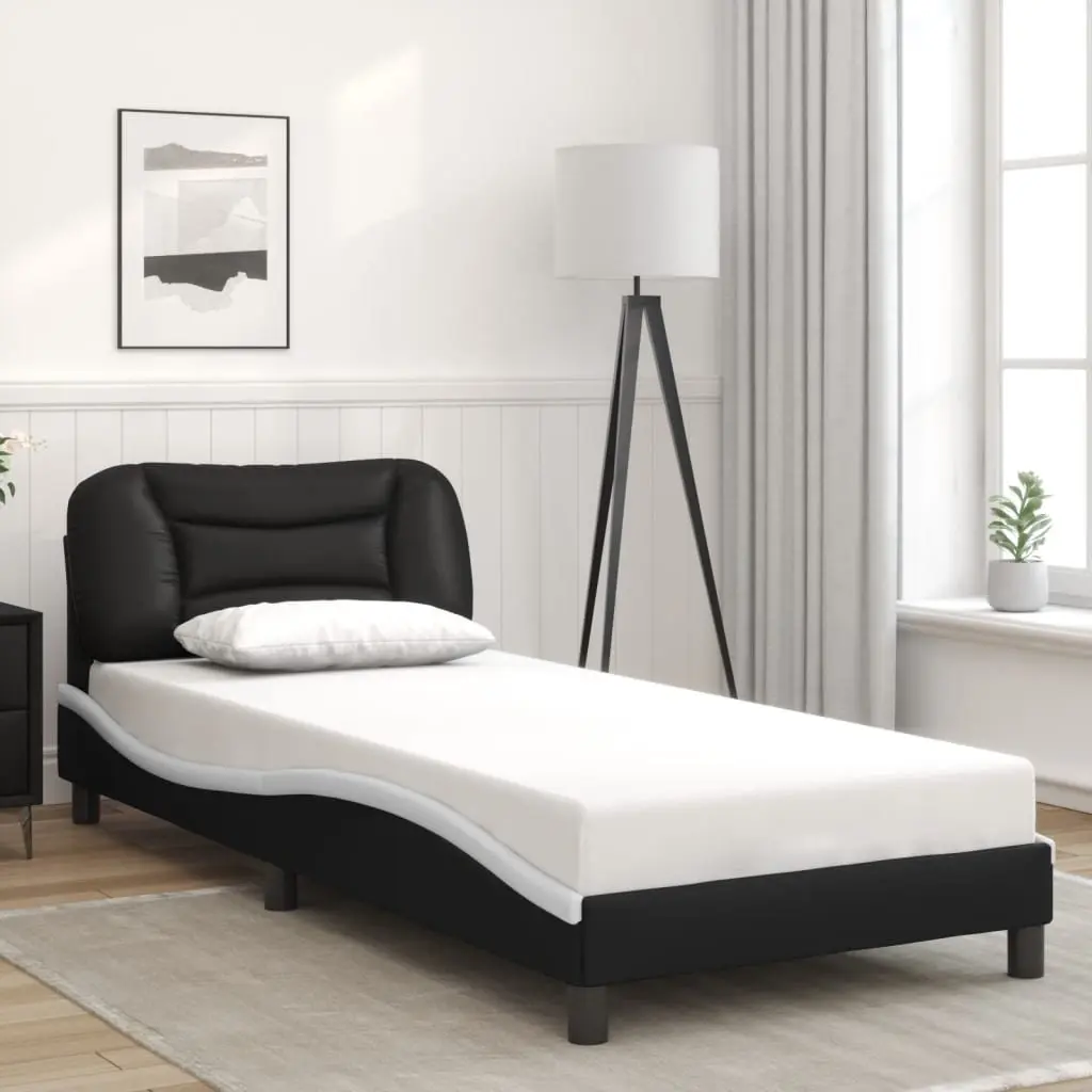 Bed Frame 90 x 190 cm with LED Lights Faux Leather Headboard Slatted Base