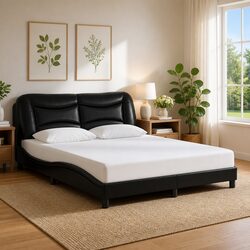 Contemporary Bed Frame with LED Lights and Faux Leather