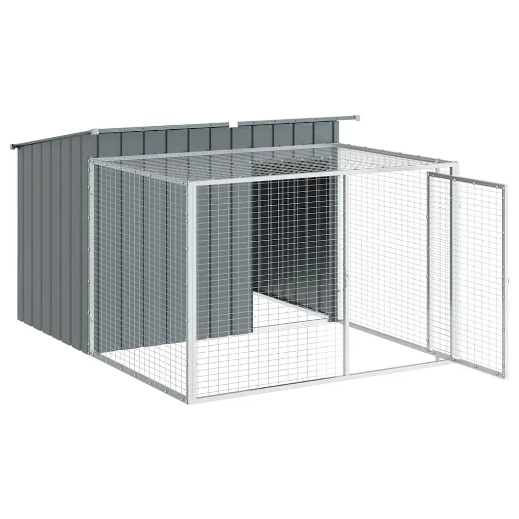 Dog House with Run 153 x 194 x 110 cm Galvanised Steel Outdoor Kennel Shelter Cage