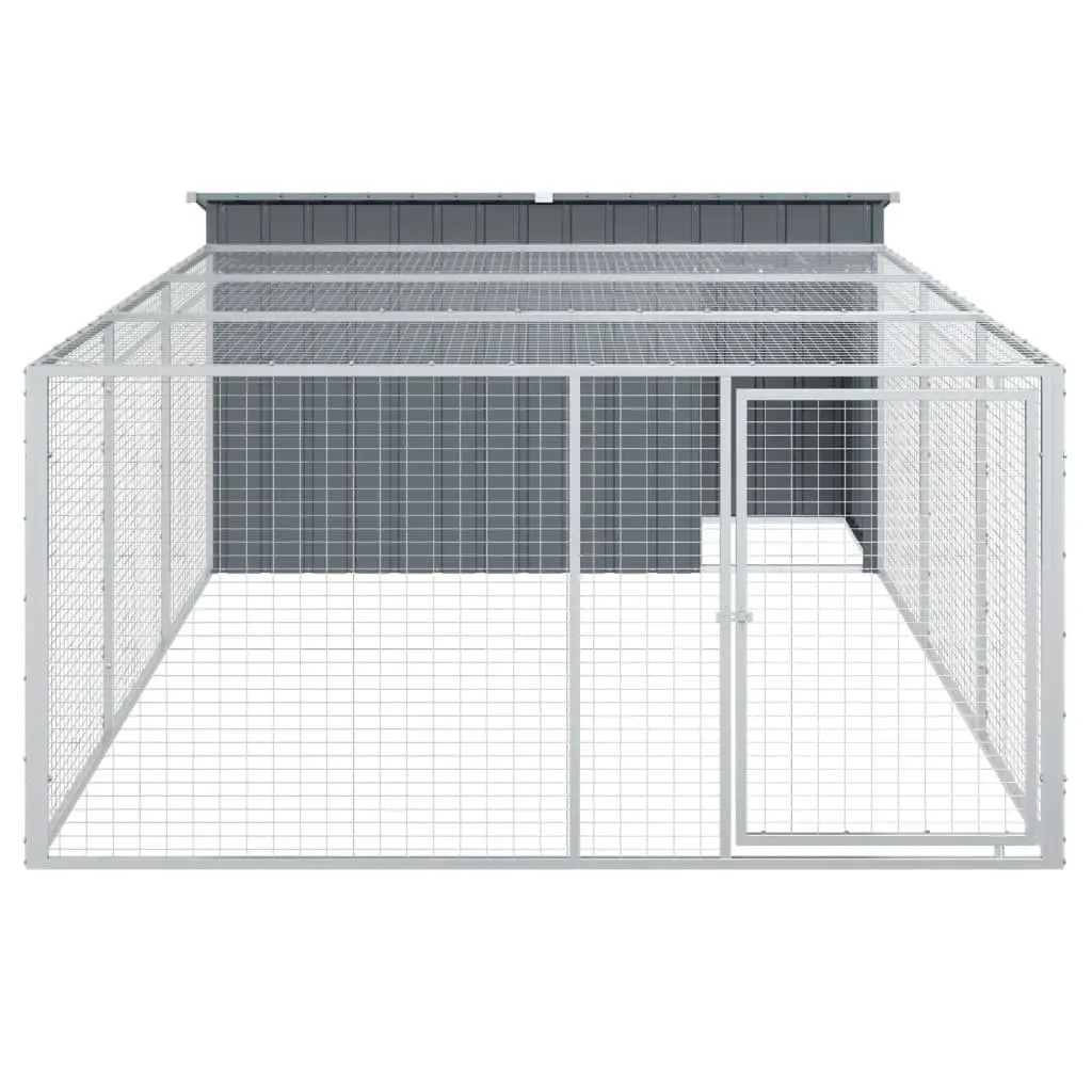 Dog House with Run Anthracite Galvanised Steel Outdoor Kennel Cage Mesh