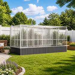 Large Bird Aviary with Extension Silver Steel Mesh Cage Outdoor Flight Enclosure