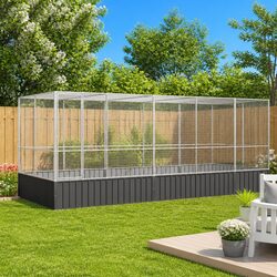 Large Bird Aviary with Extension Silver Steel Mesh Cage Outdoor Parrot Enclosure