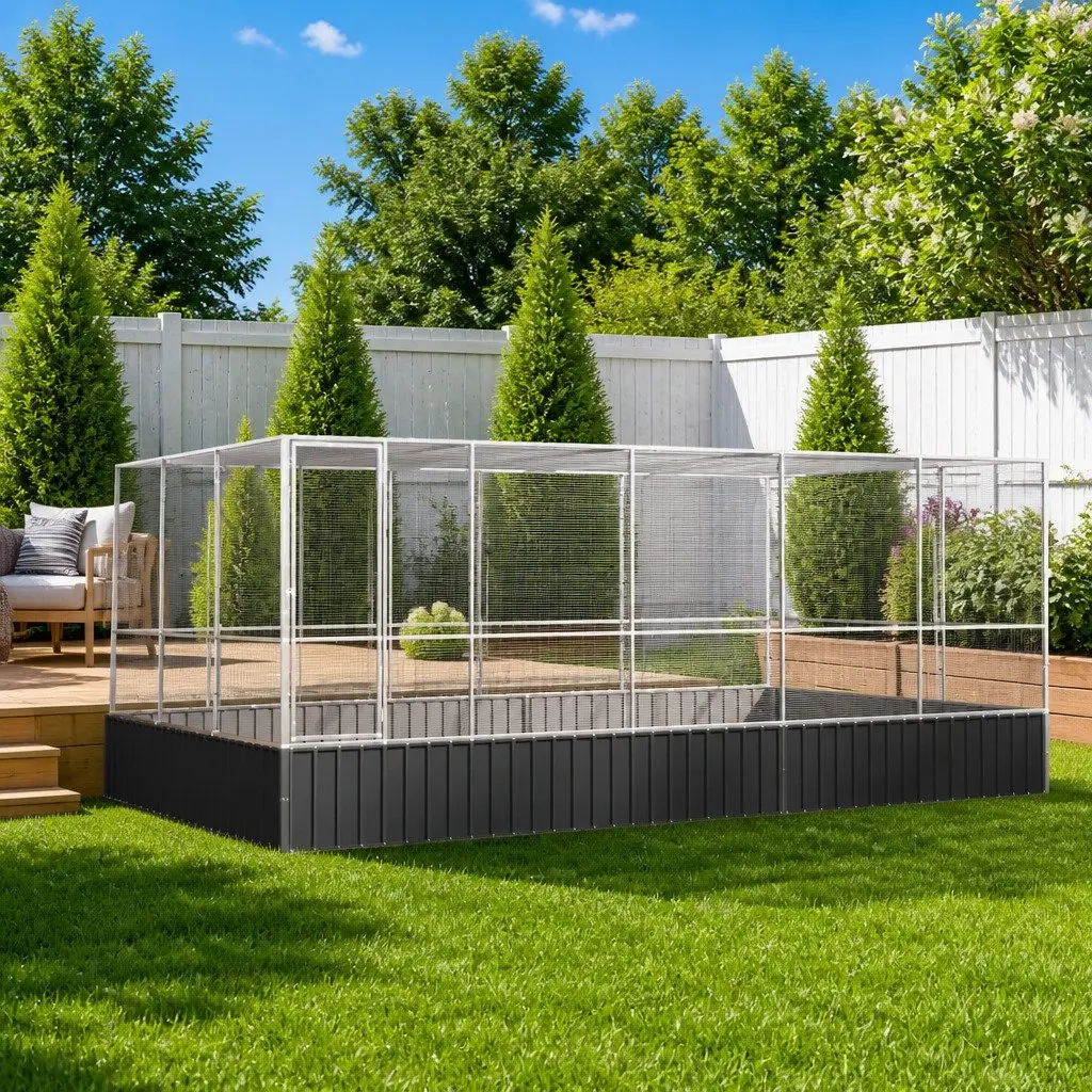 Large Bird Aviary 518 x 307 x 212 cm Steel Mesh Cage with Extension Silver