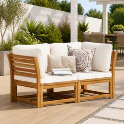 Outdoor Garden Sofa 2-Seater with Cushions Solid Wood Patio Lounge Sectional