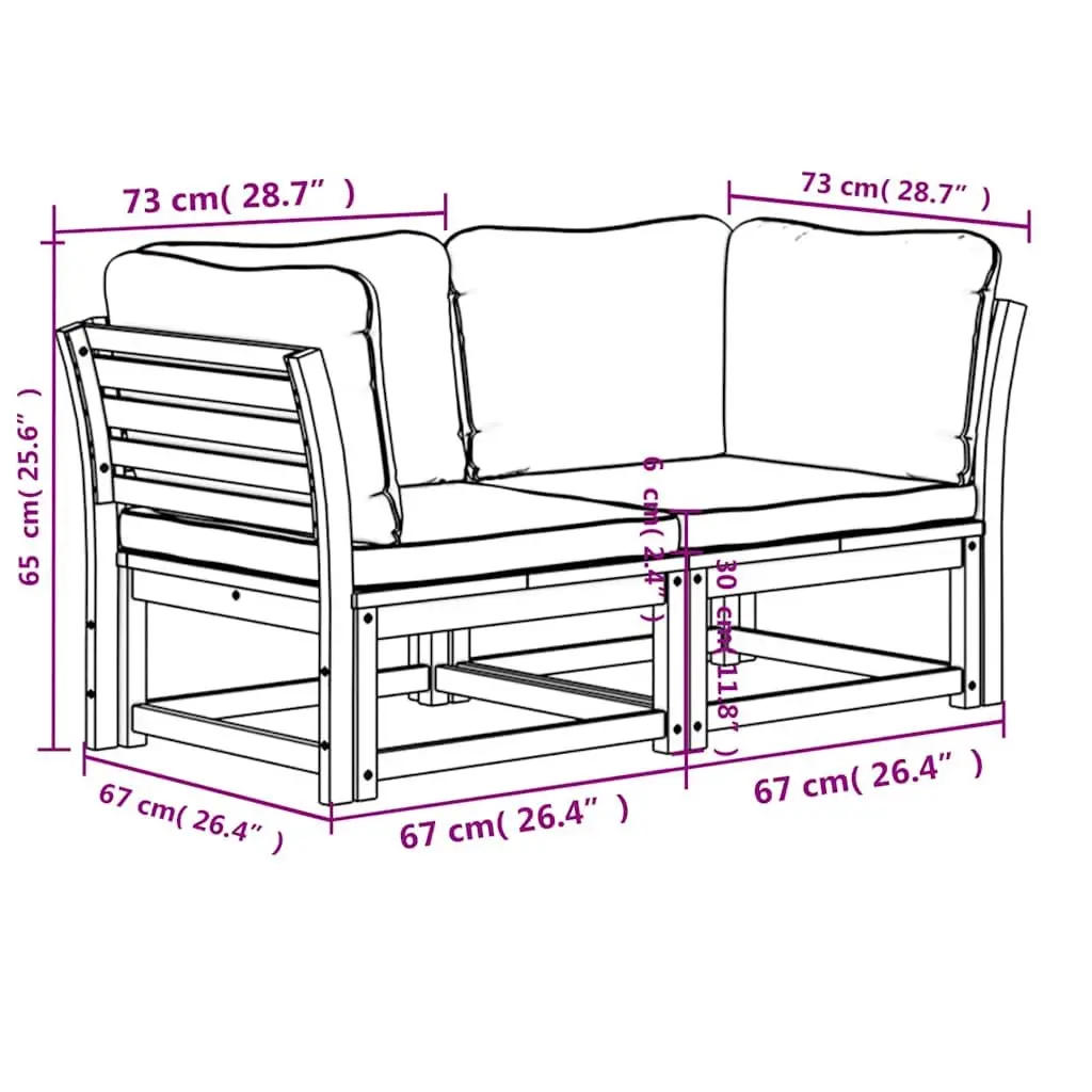 Outdoor Garden Sofa 2-Seater Solid Acacia Wood Construction with Thickly-Padded Cushions