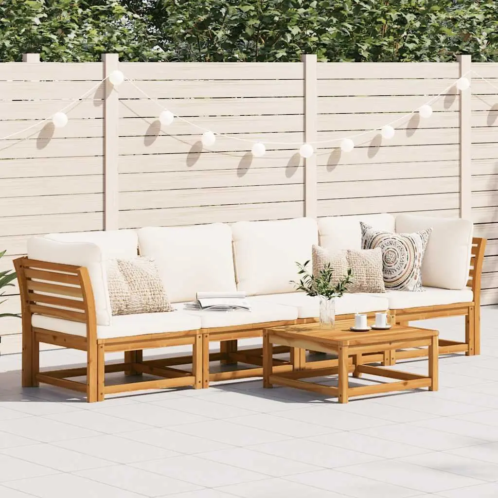 Garden Lounge Set 4 Piece Modular Sectional Sofa Acacia Wood Thick Cushions Brown