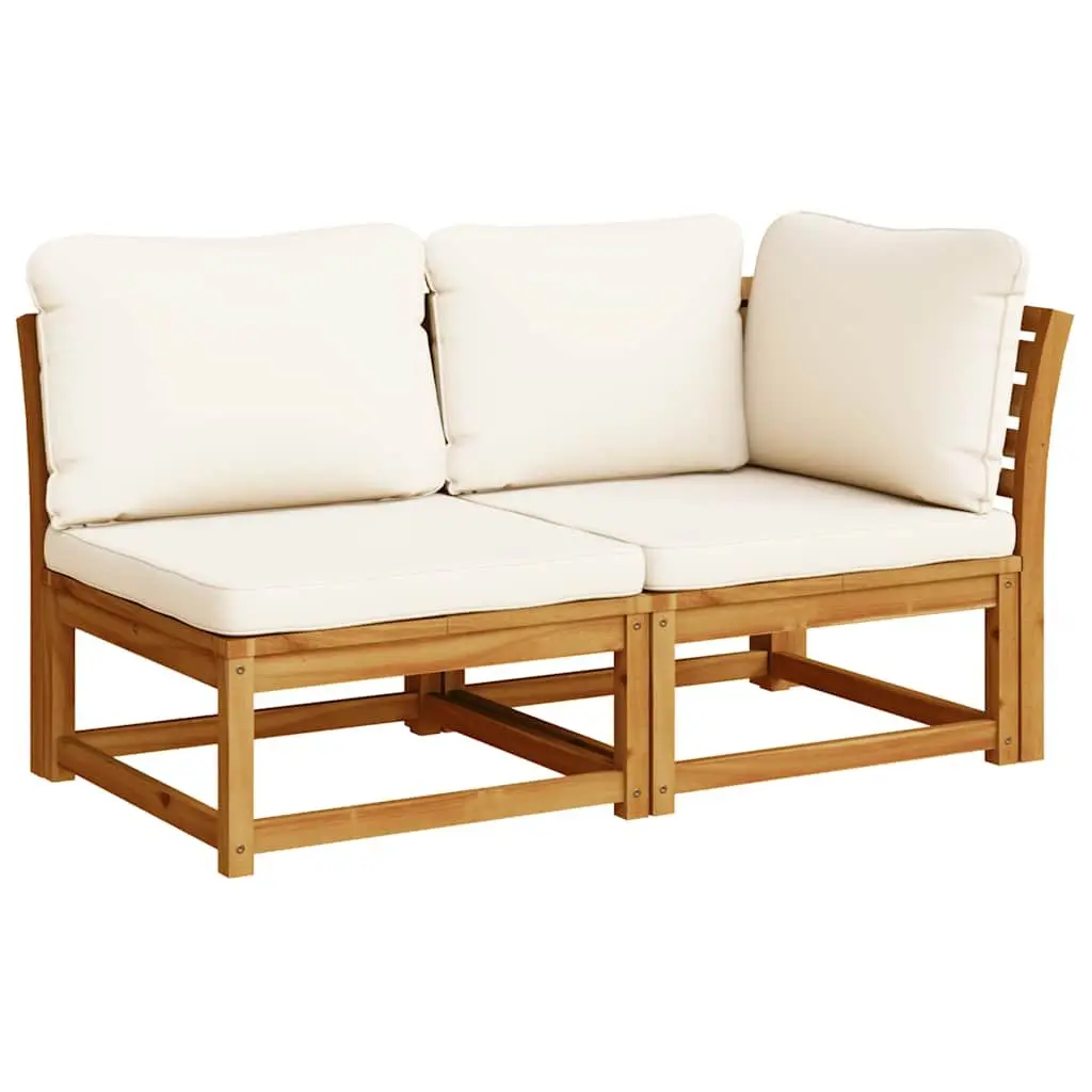 Garden Lounge Set 4 Piece Modular Sectional Sofa Acacia Wood Thick Cushions Brown