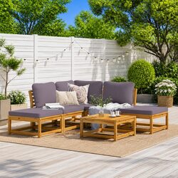 Garden Lounge Set 6 Piece Outdoor Sectional Sofa with Cushions Solid Wood Brown