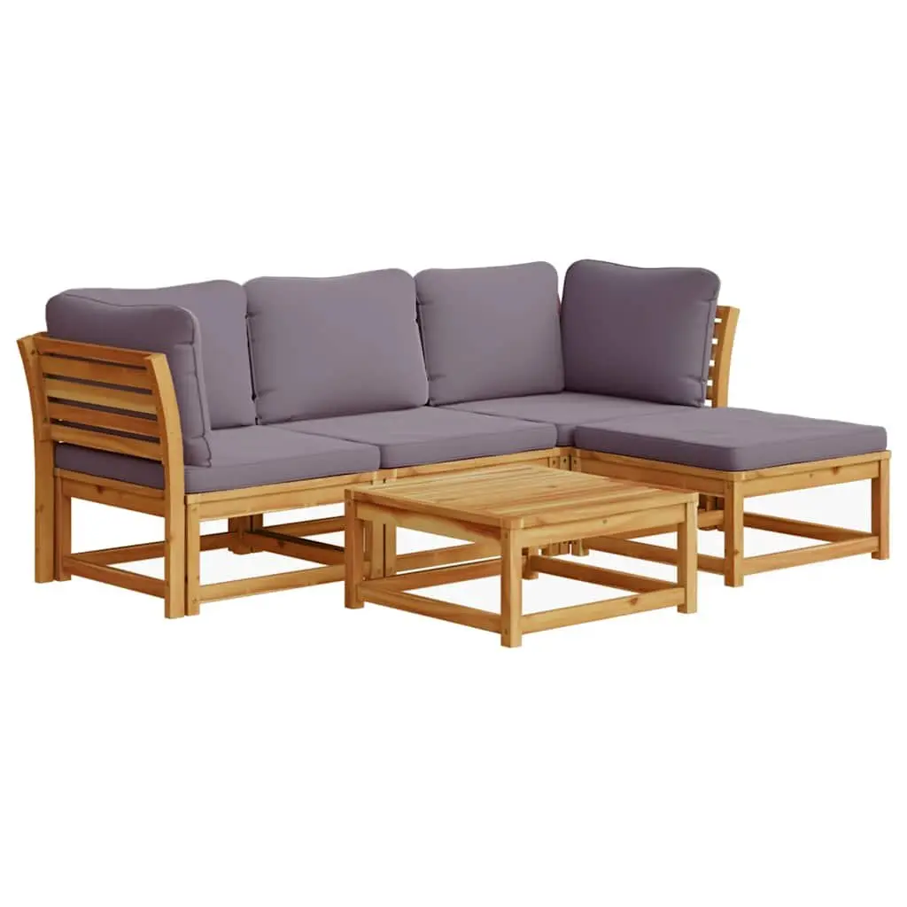 5 Piece Garden Lounge Set Modular Sectional Sofa with Thick Cushions Brown Wooden