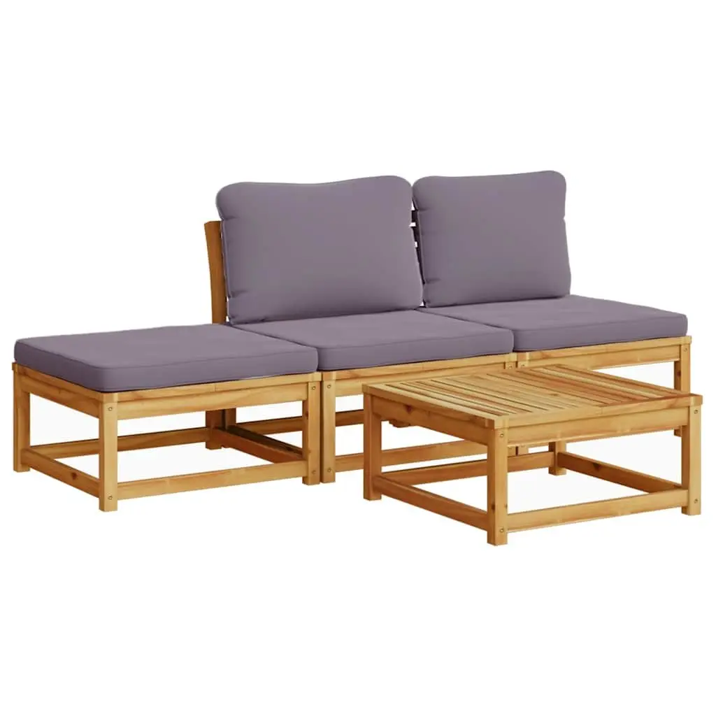 4 Piece Outdoor Garden Lounge Set Modular Sectional Sofa with Cushions Brown Wood