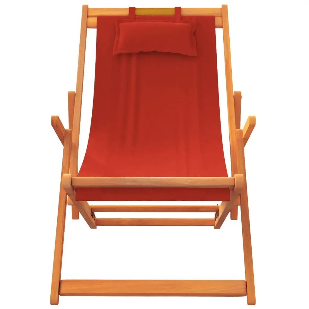 Folding Beach Chair 2 Piece Red Fabric Outdoor Reclining Lounge Camping Garden Seating