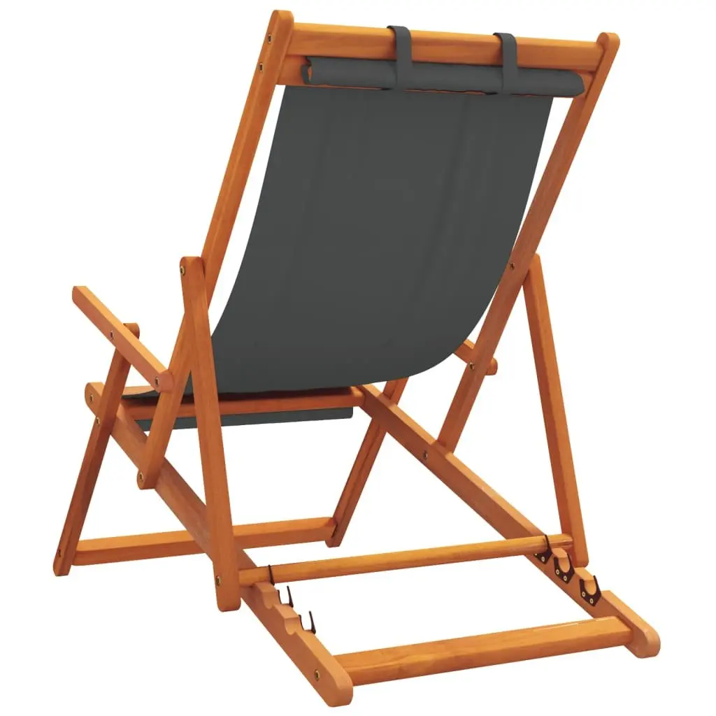 Folding Beach Chairs 2 pcs Grey Outdoor Lounge Adjustable Reclining Durable Seating