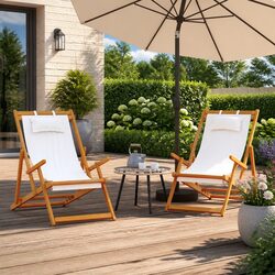 Folding Beach Chairs 2 pcs Cream Outdoor Lounge Reclining Garden Camping Seating