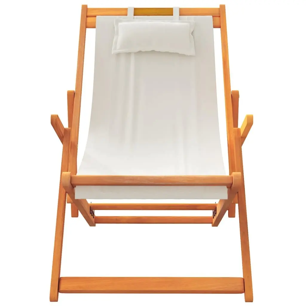 Folding Beach Chairs 2 Piece Cream Outdoor Lounge Reclining Durable Wooden Frame