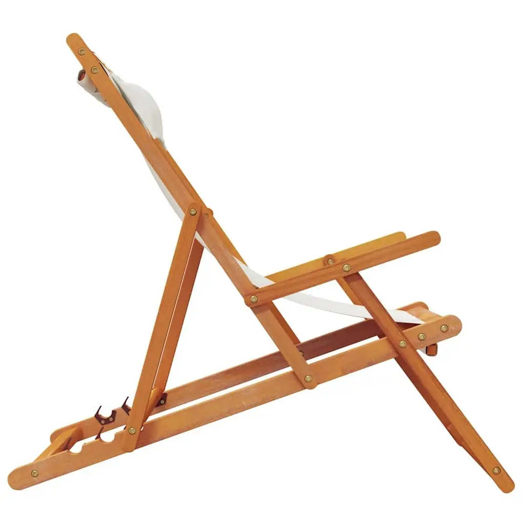 Folding Beach Chairs 2 Piece Cream Outdoor Lounge Reclining Durable Wooden Frame