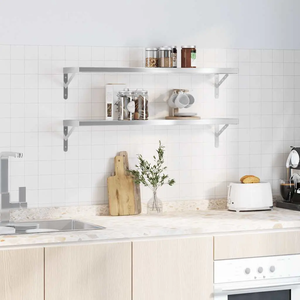 Wall Shelves 100x23.5 cm Silver Floating Storage Display Rack 2 Piece