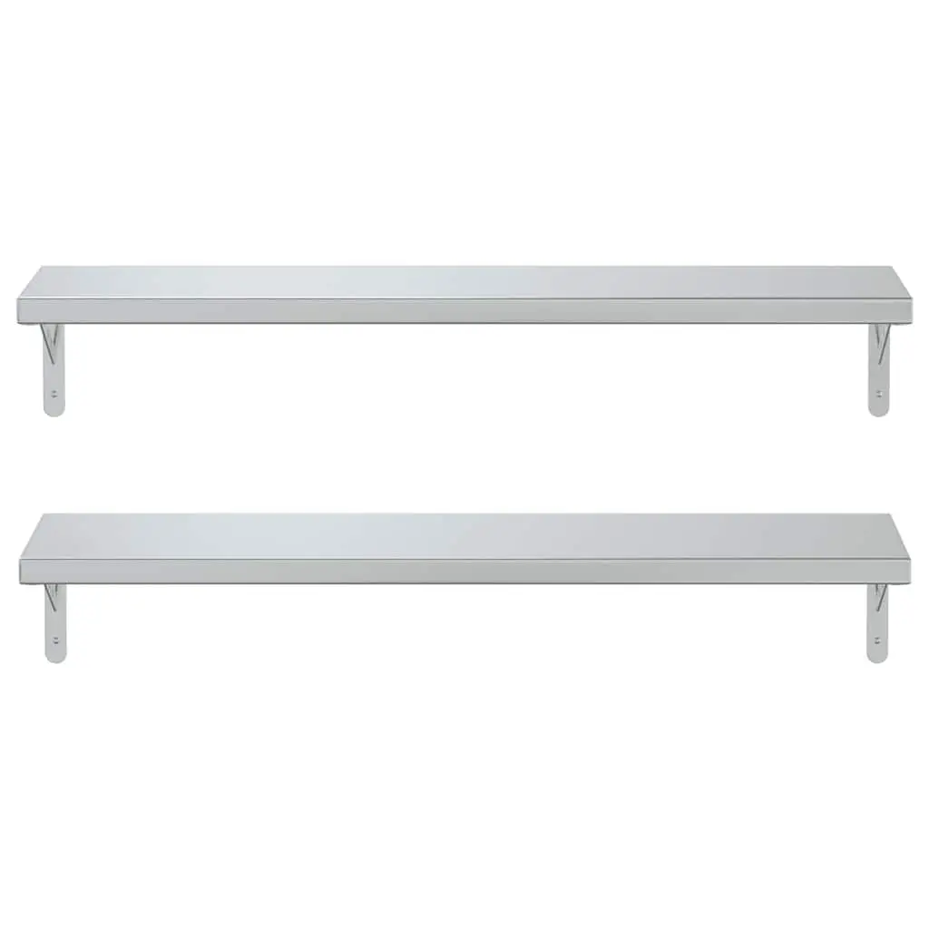 Wall Shelves 100x23.5 cm Silver Floating Storage Display Rack 2 Piece