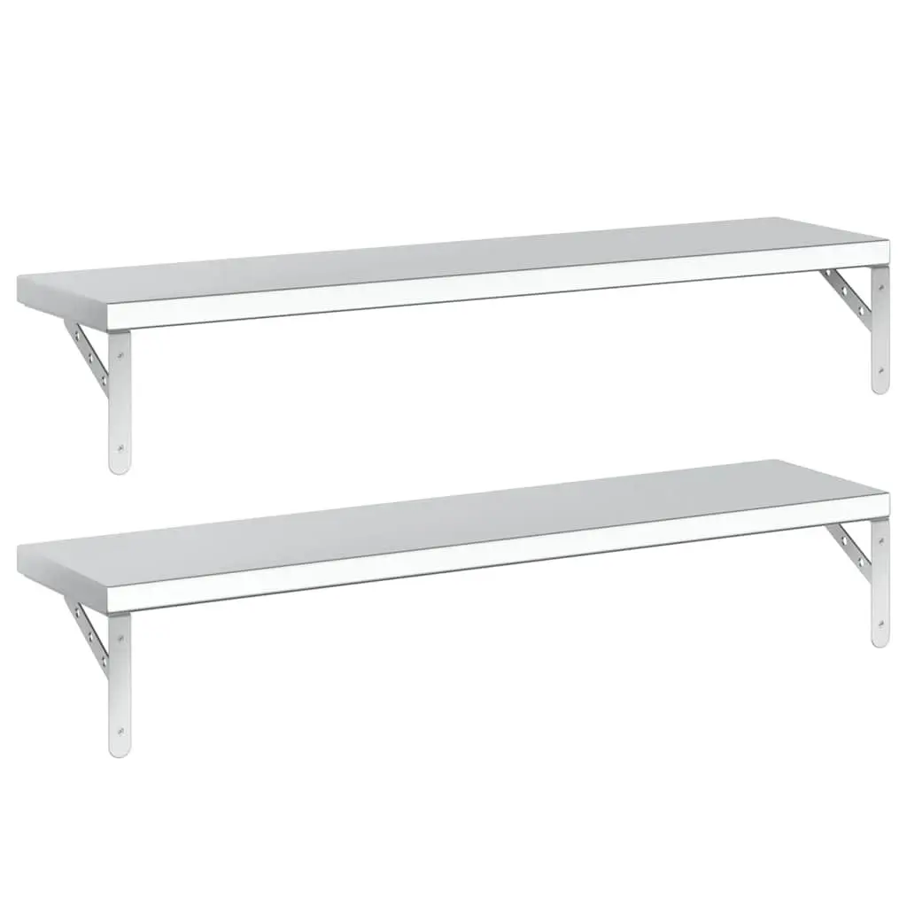 Wall Shelves 100x23.5 cm Silver Floating Storage Display Rack 2 Piece