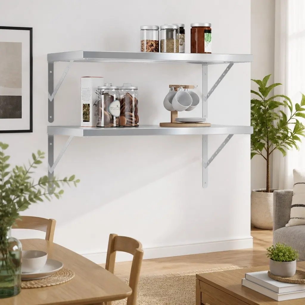 Wall Shelves 75x40 cm Silver Floating Storage Shelving Display Rack 2 Piece